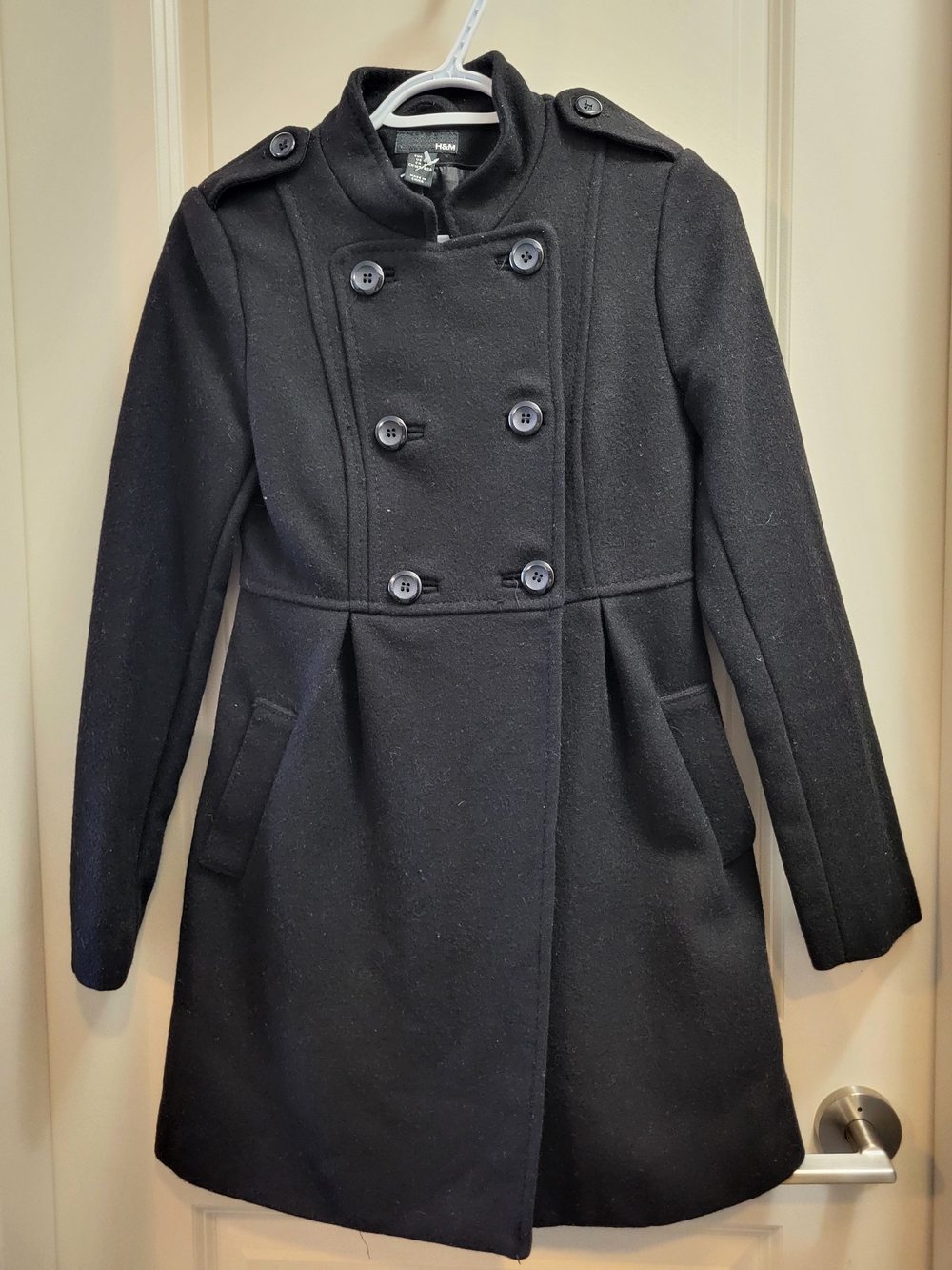 H&M Black Double-Breasted Pea Coat